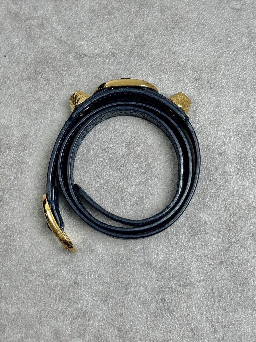 Balenciaga Navy & Gold Studded Cuff Leather Bracelet ZgnbVOv 2