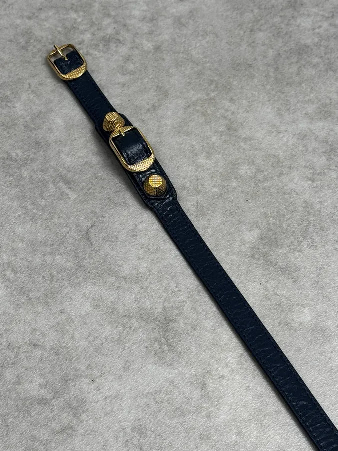 Balenciaga Navy & Gold Studded Cuff Leather Bracelet ZgnbVOv 6