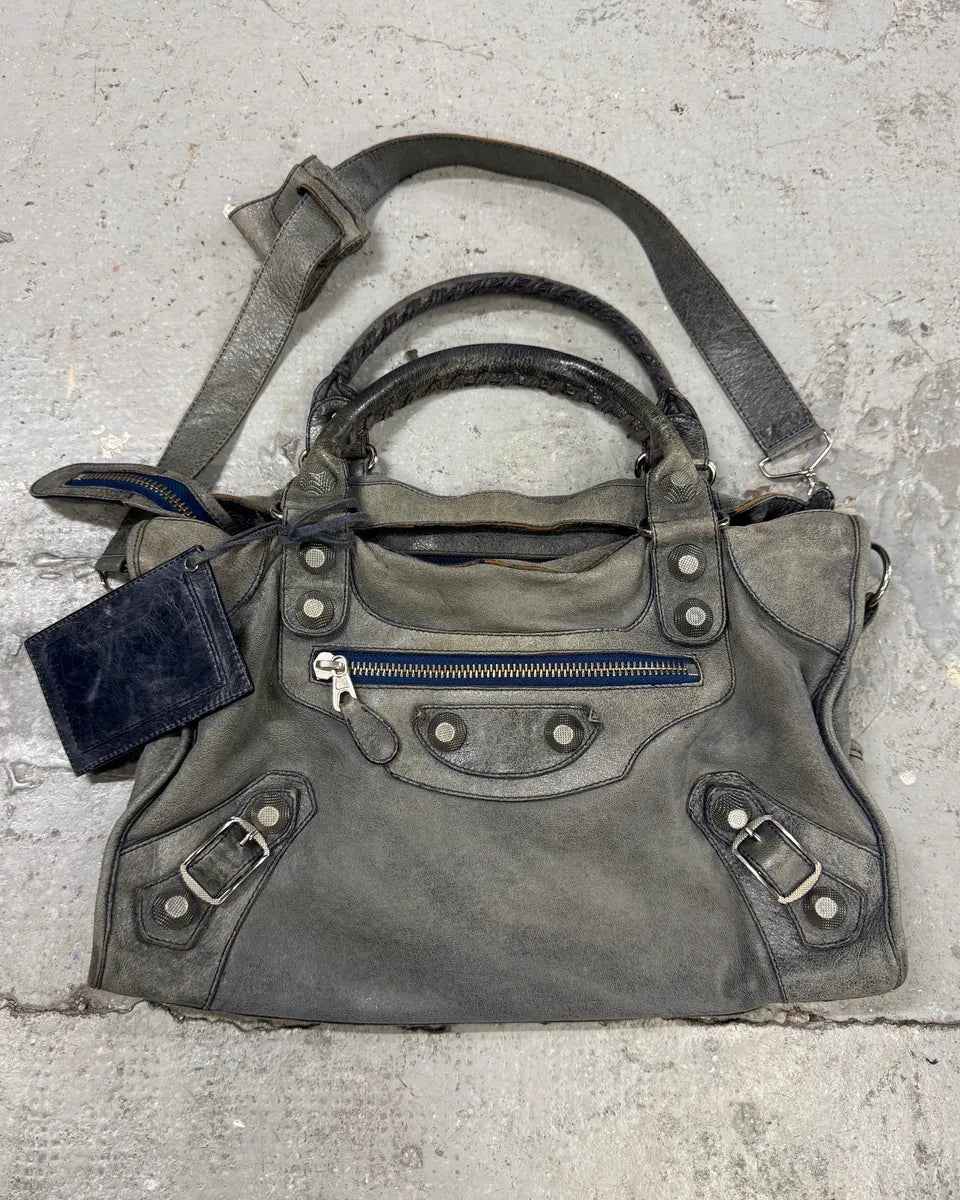 Balenciaga Navy Grey City Leather Bag (OS) 0