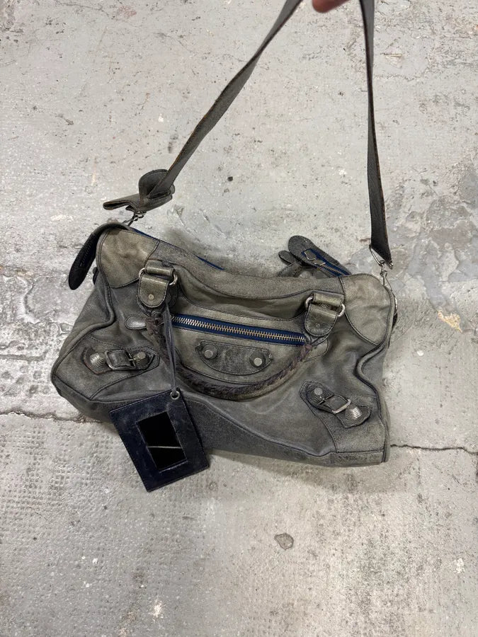 Balenciaga Navy Grey City Leather Bag (OS) 4