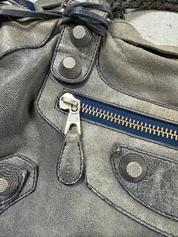 Balenciaga Navy Grey City Leather Bag (OS) 5