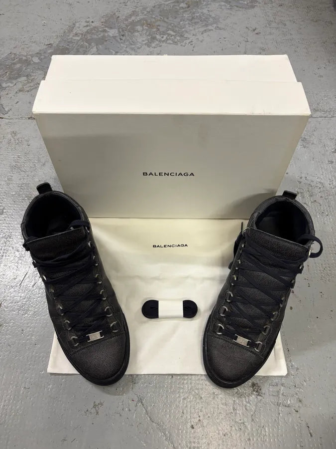 Balenciaga Grey Crackled Effect Leather High-Top Sneakers klEvLXJ 9