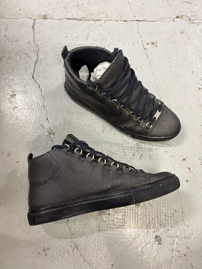 Balenciaga Grey Crackled Effect Leather High-Top Sneakers klEvLXJ 4