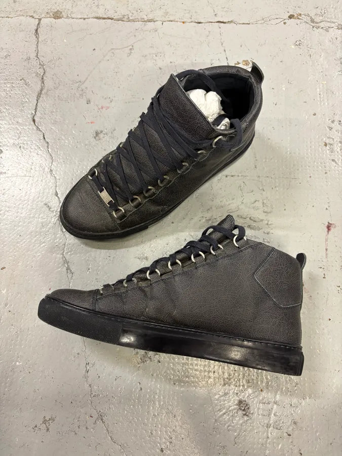 Balenciaga Grey Crackled Effect Leather High-Top Sneakers klEvLXJ 3