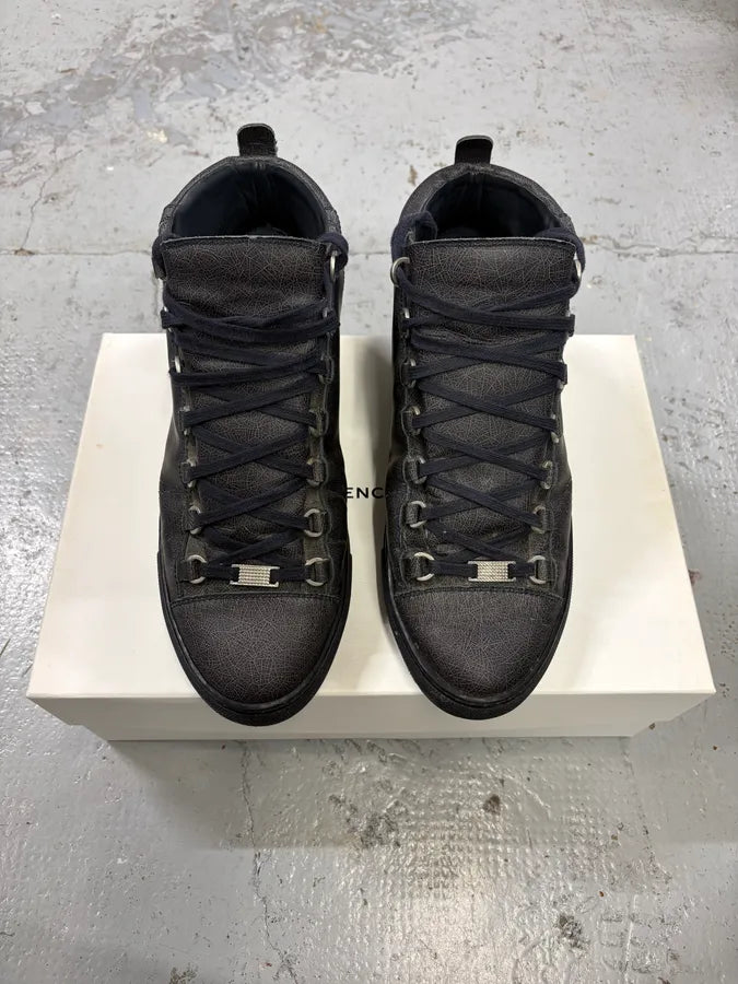 Balenciaga Grey Crackled Effect Leather High-Top Sneakers klEvLXJ 1