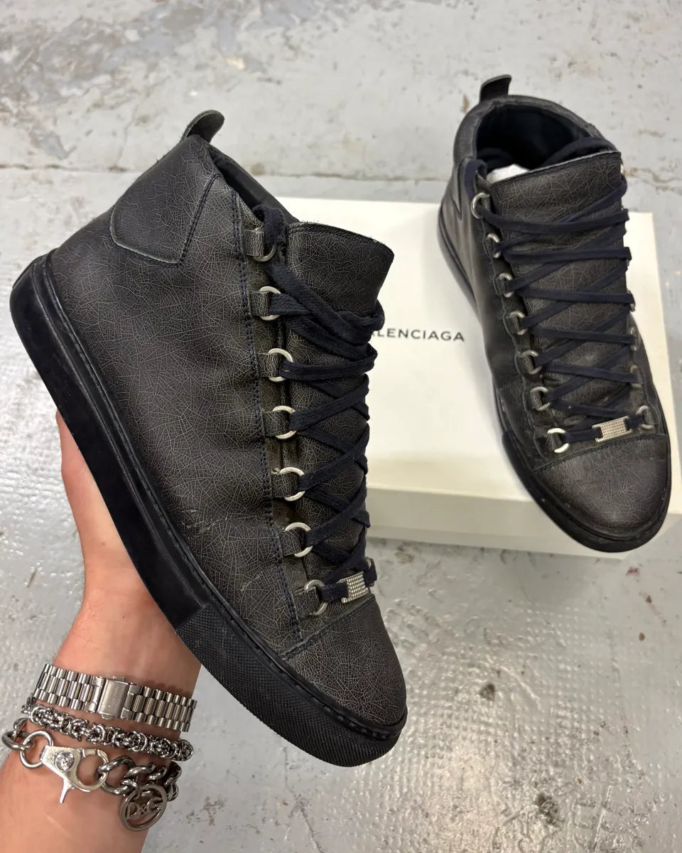 Balenciaga Grey Crackled Effect Leather High-Top Sneakers klEvLXJ 0