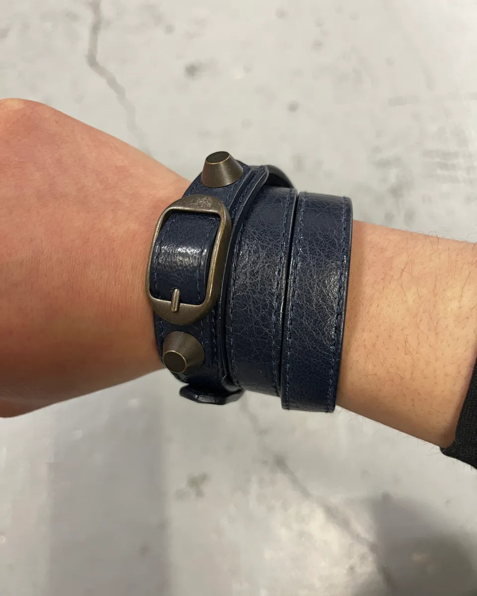 Balenciaga Navy Leather Double-Wrap Buckle Bracelet Ddtvhxz 2