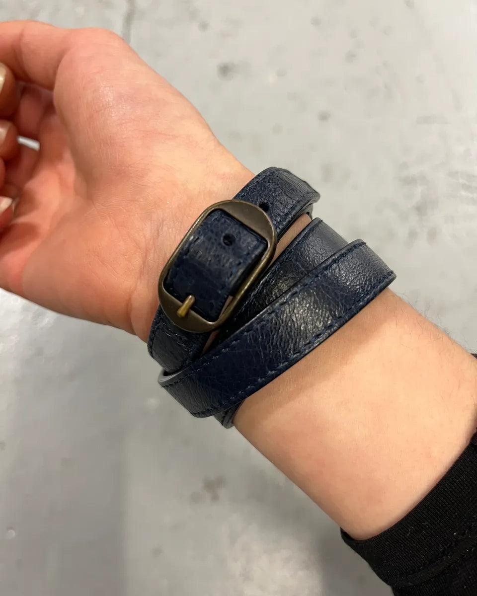 Balenciaga Navy Leather Double-Wrap Buckle Bracelet Ddtvhxz 3
