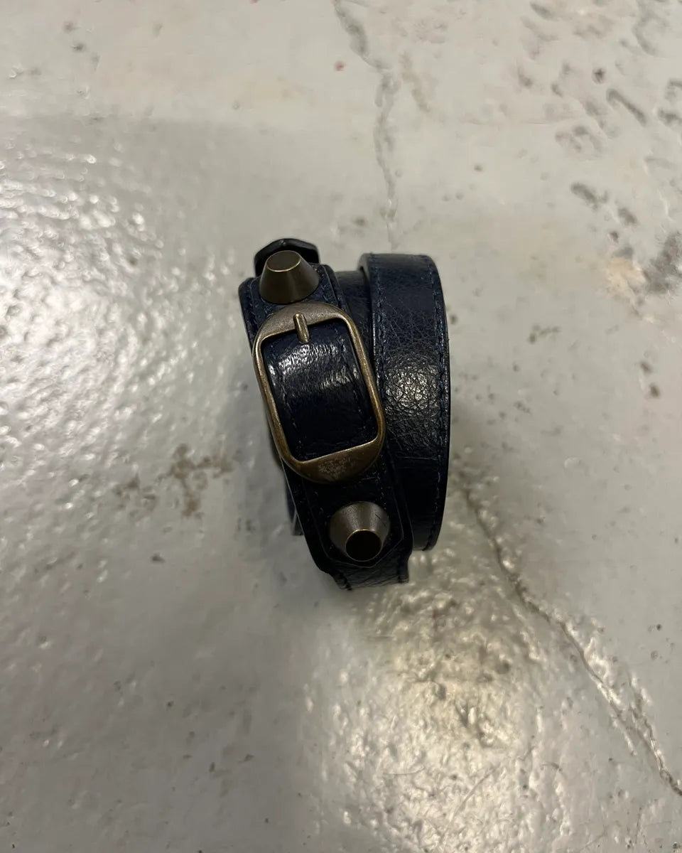 Balenciaga Navy Leather Double-Wrap Buckle Bracelet Ddtvhxz 4