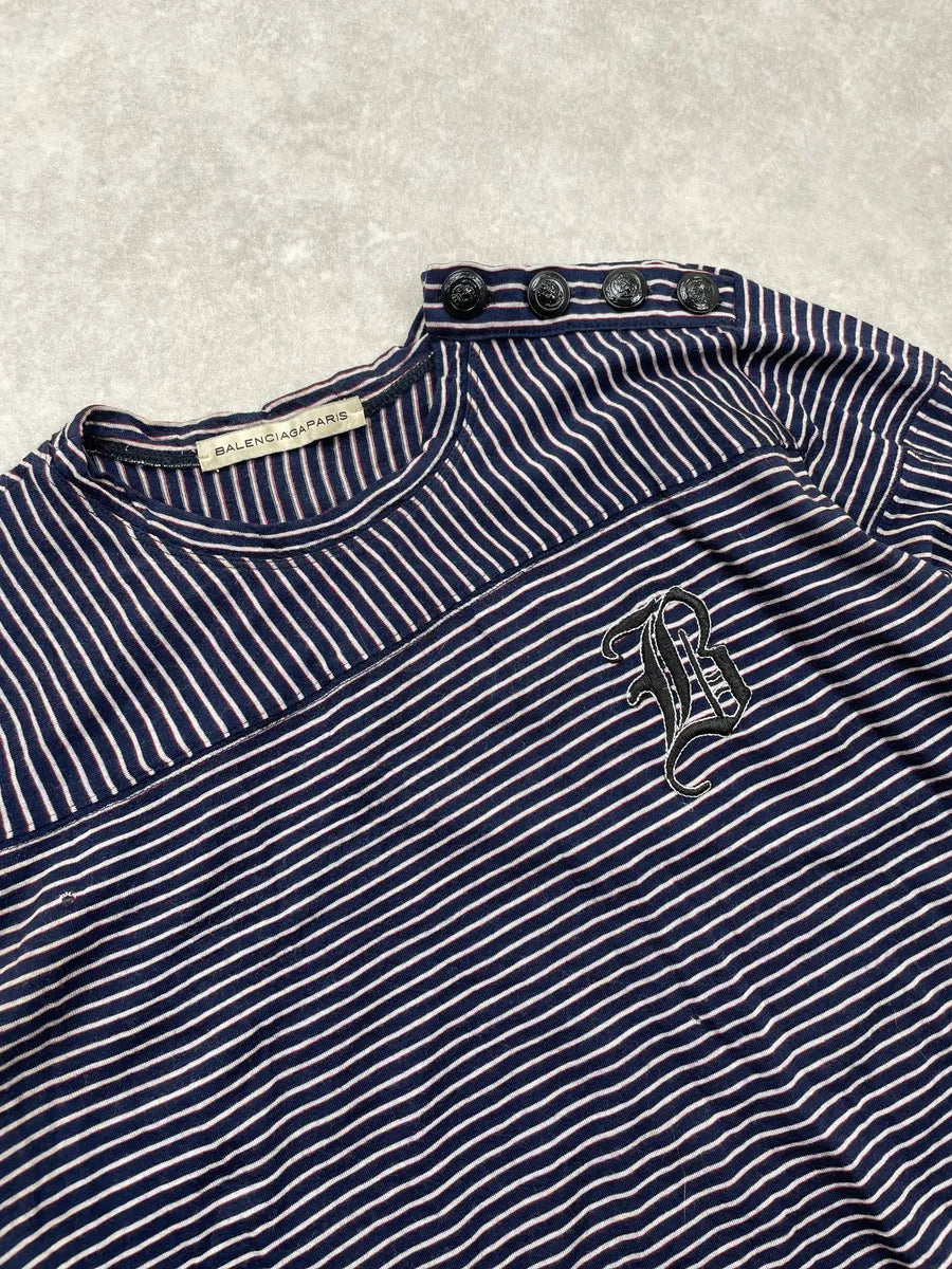 2000s Balenciaga Navy Striped Embroidered Longsleeve  hduzeZD 4