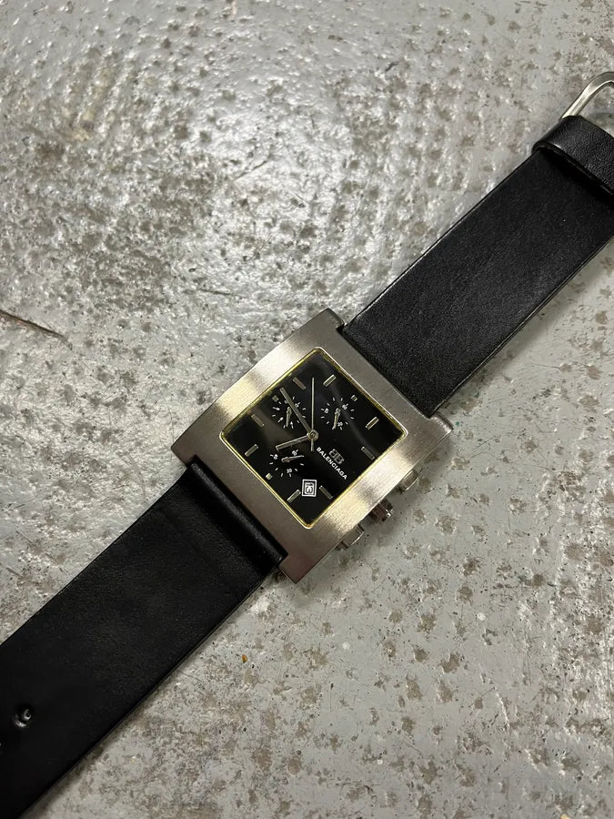 Balenciaga Paris Black Leather Minimalist Watch (OS) epgGGai 6
