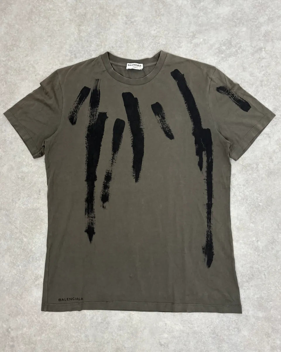 Balenciaga Paris Olive Green Painted Abstract T-Shirt epSSqqP 0