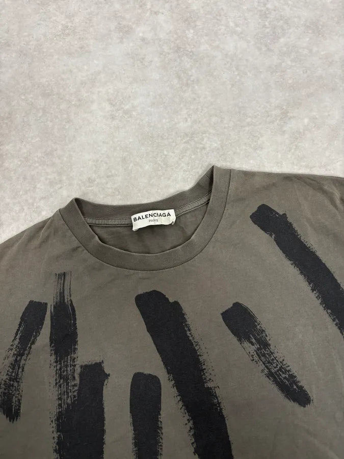 Balenciaga Paris Olive Green Painted Abstract T-Shirt epSSqqP 3