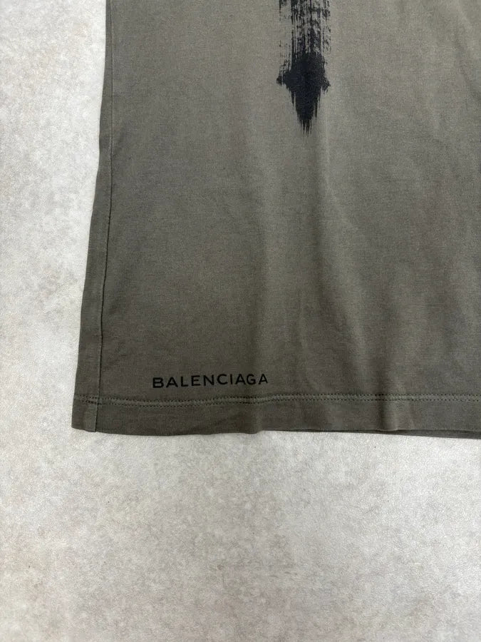 Balenciaga Paris Olive Green Painted Abstract T-Shirt epSSqqP 4