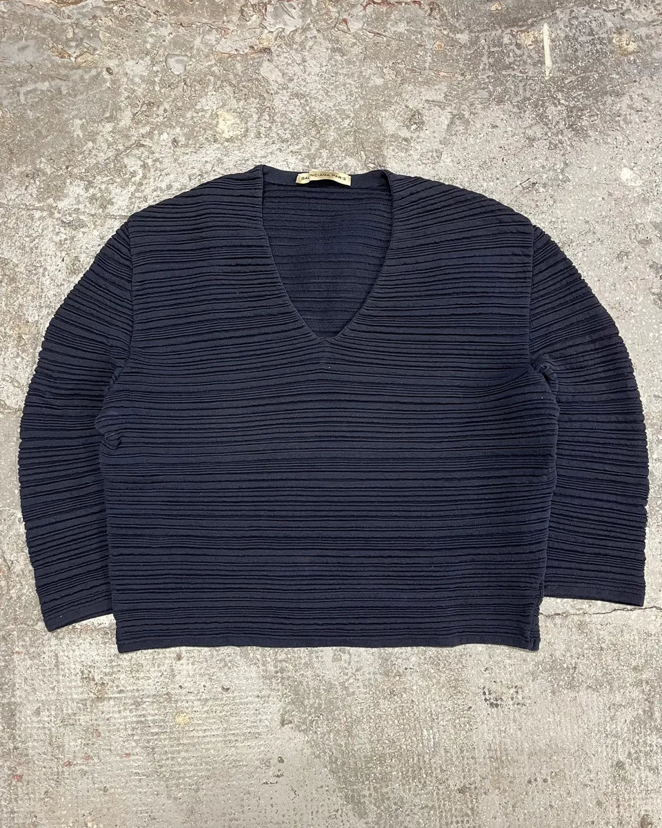 SS2011 Balenciaga Plissed Navy V Top (S) 0