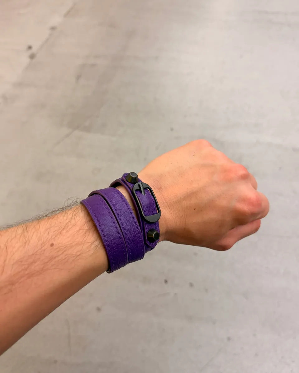 Balenciaga Purple Studded Leather Buckle Armband Bracelet IbBggHK 0