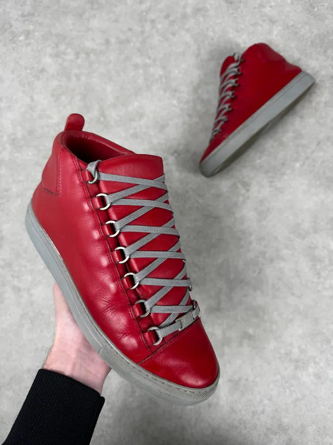 Balenciaga Red & Grey Arena High Sneakers PvSlzTW 0