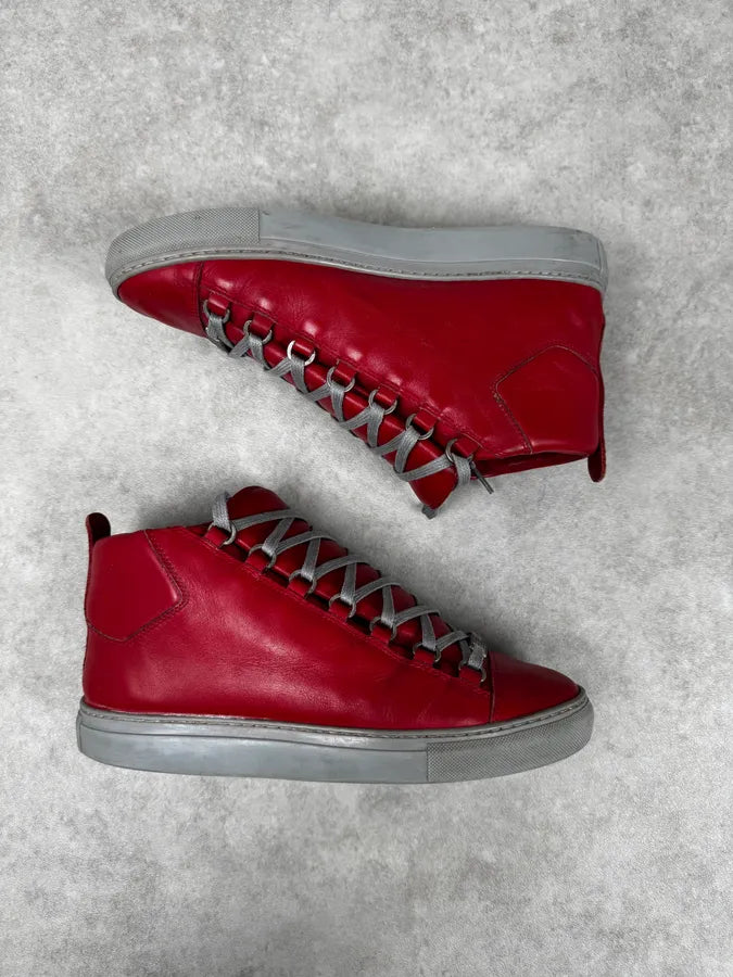 Balenciaga Red & Grey Arena High Sneakers PvSlzTW 3