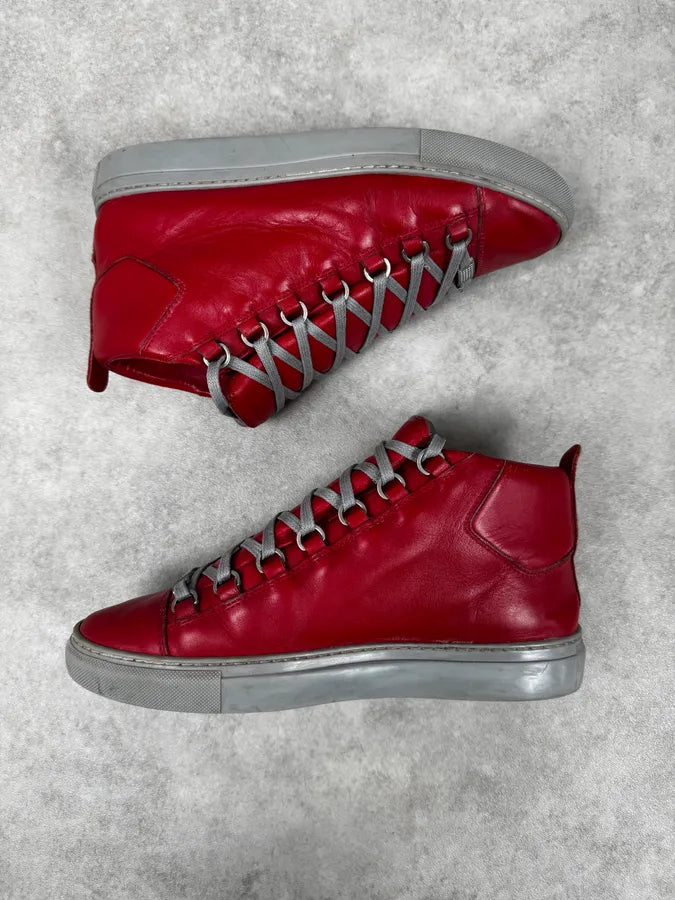 Balenciaga Red & Grey Arena High Sneakers PvSlzTW 4