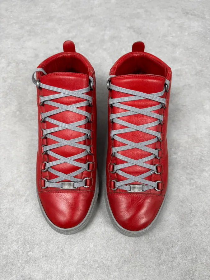 Balenciaga Red & Grey Arena High Sneakers PvSlzTW 5