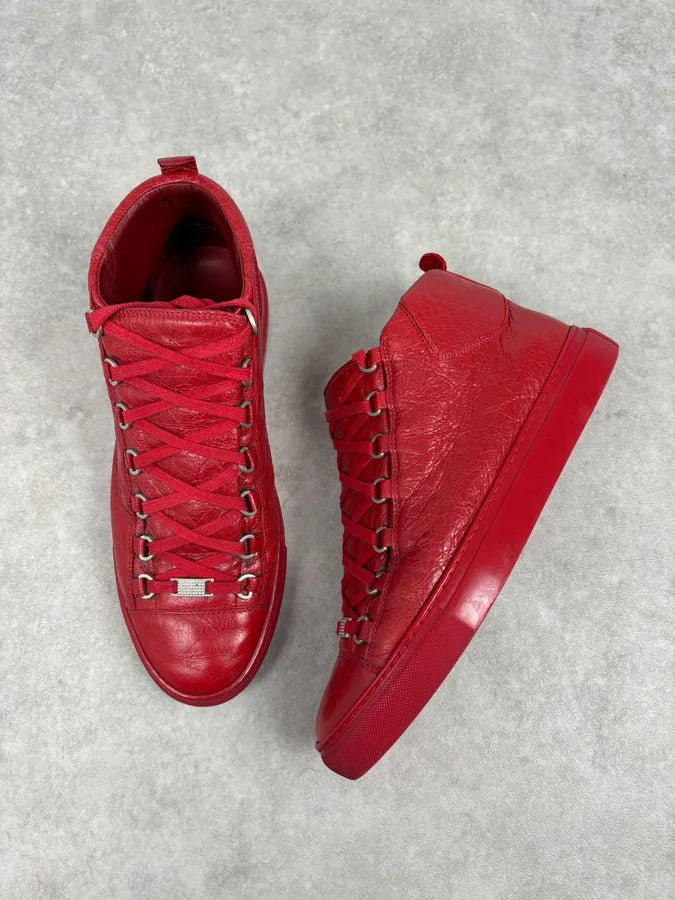 Balenciaga Red Cracked Leather Arena High Sneakers ntQwjOt 0