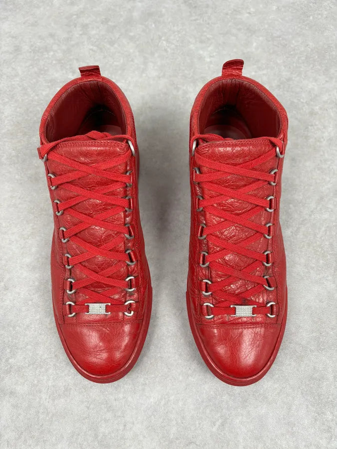 Balenciaga Red Cracked Leather Arena High Sneakers ntQwjOt 3