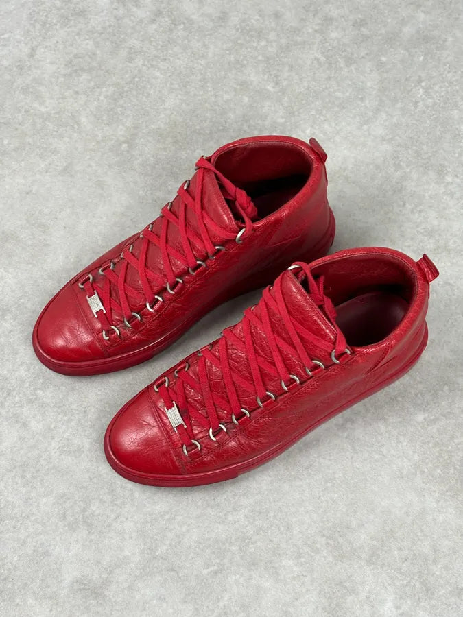 Balenciaga Red Cracked Leather Arena High Sneakers ntQwjOt 2