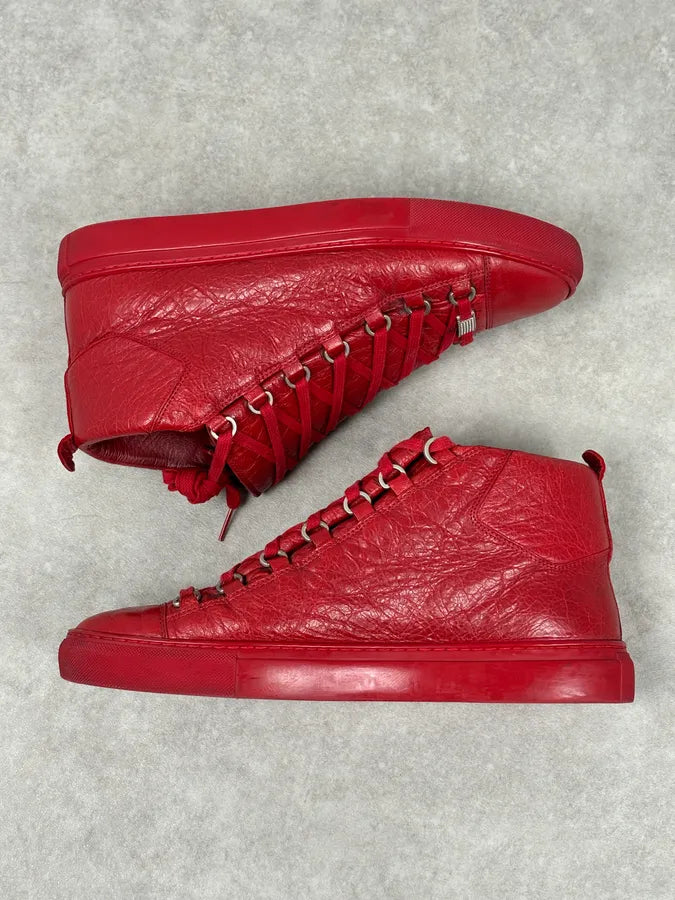 Balenciaga Red Cracked Leather Arena High Sneakers ntQwjOt 8