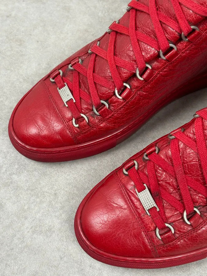 Balenciaga Red Cracked Leather Arena High Sneakers ntQwjOt 4
