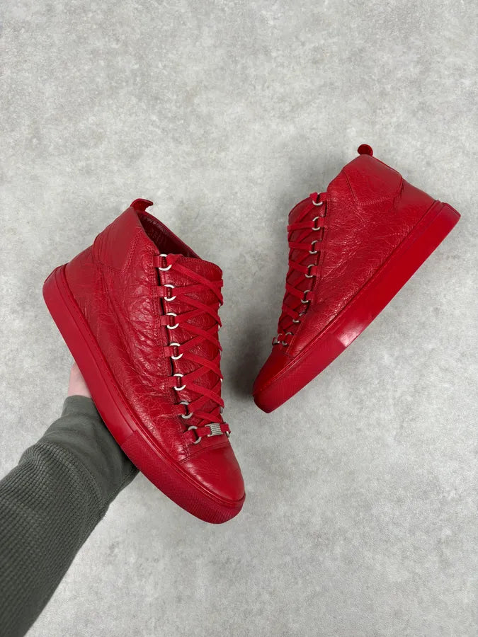 Balenciaga Red Cracked Leather Arena High Sneakers ntQwjOt 1