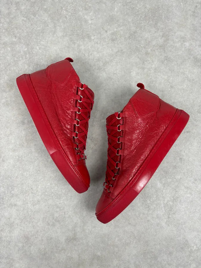 Balenciaga Red Cracked Leather Arena High Sneakers ntQwjOt 5