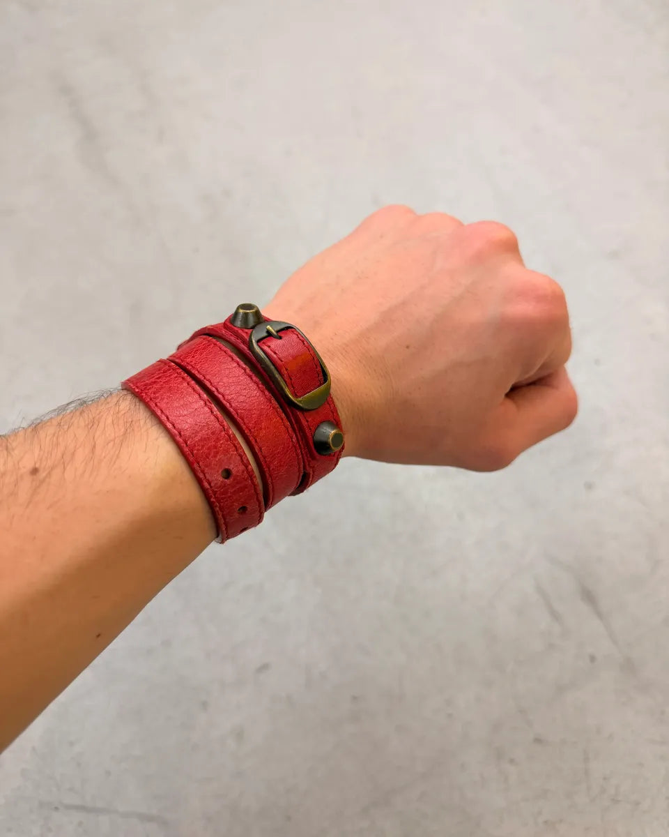 Balenciaga Red Leather Armband Studded Bracelet csKAzhq 0
