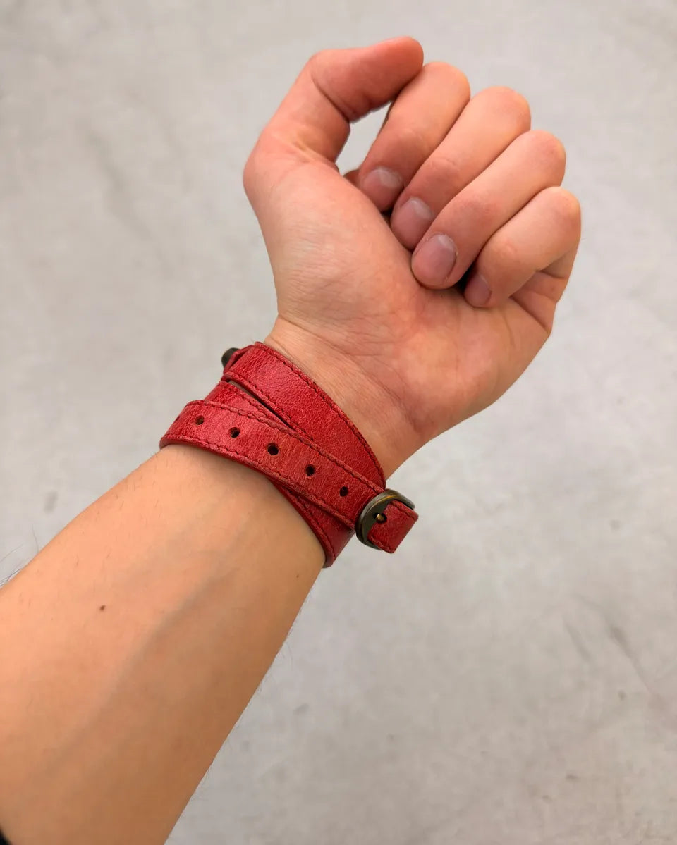 Balenciaga Red Leather Armband Studded Bracelet csKAzhq 1