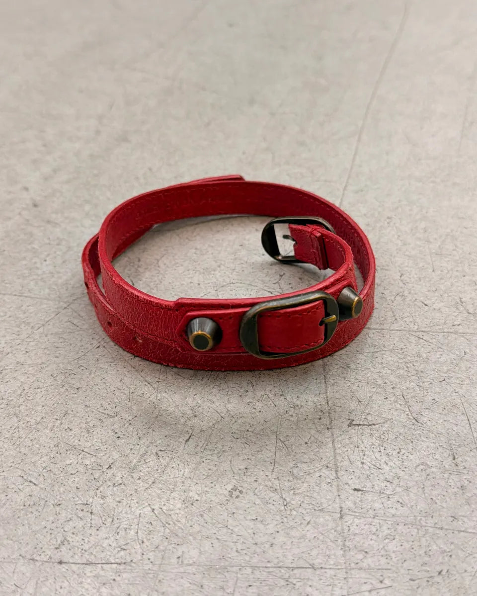 Balenciaga Red Leather Armband Studded Bracelet csKAzhq 3