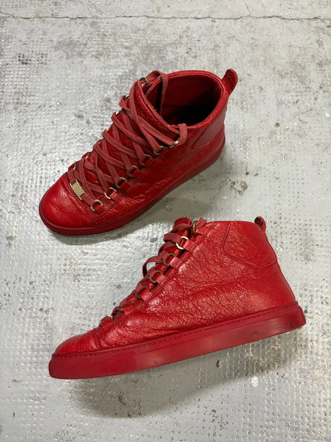 Balenciaga Arena Red High Leather Sneakers mDpOZRs 3