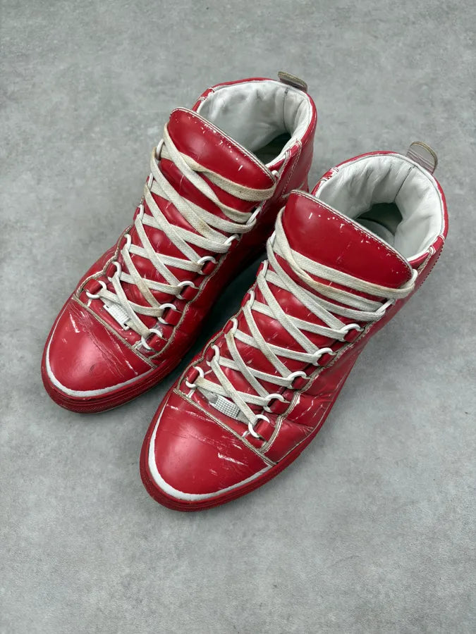 Balenciaga Red & White Leather High Sneakers LcsOUjs 2