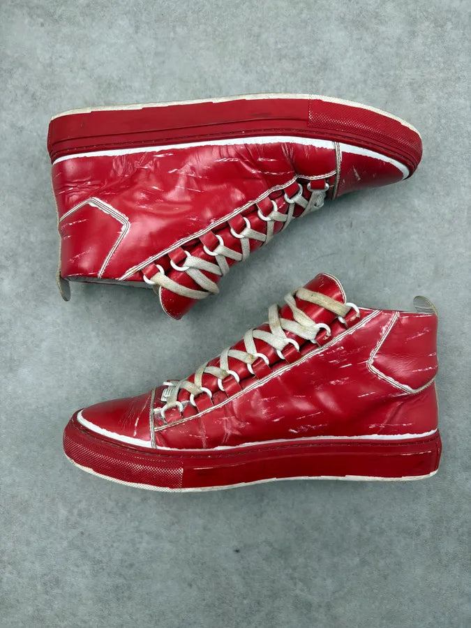 Balenciaga Red & White Leather High Sneakers LcsOUjs 3