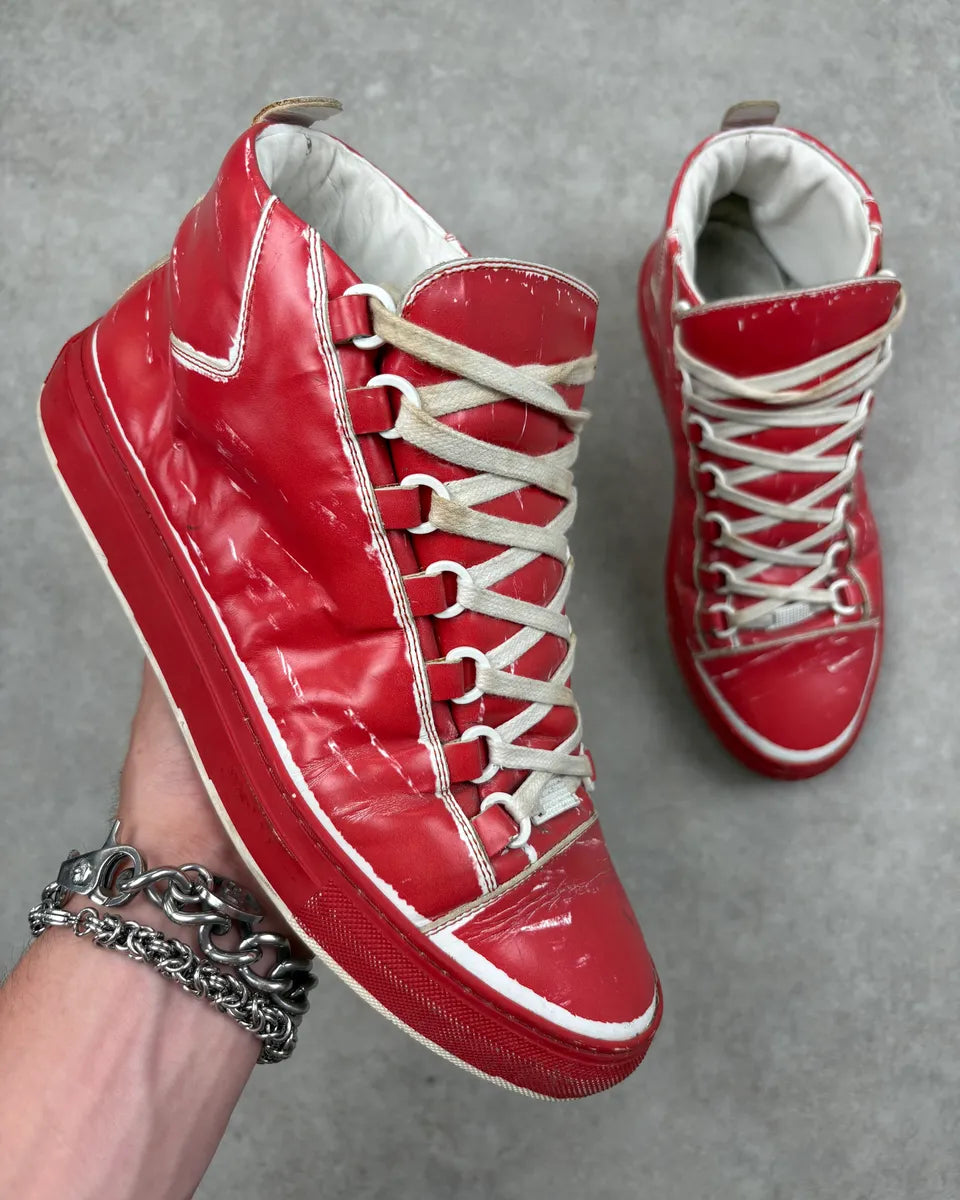 Balenciaga Red & White Leather High Sneakers LcsOUjs 0