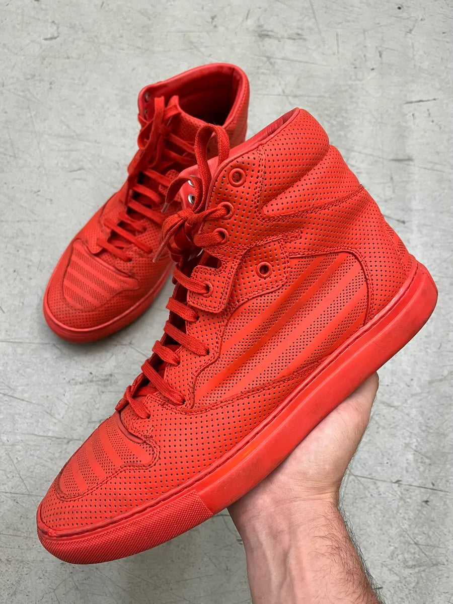 Balenciaga Red Mesh Perforated High-Top Sneakers hjFKwUm 0