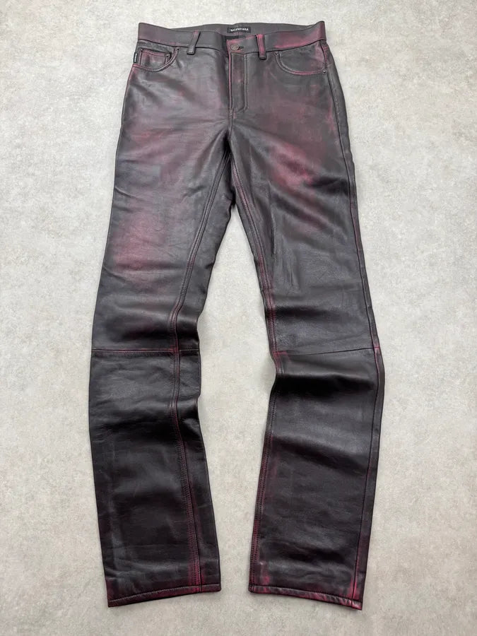 AW2018 Balenciaga Red & Black Leather Pants EKnmJyv 3
