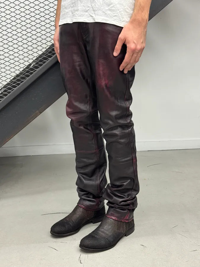 AW2018 Balenciaga Red & Black Leather Pants EKnmJyv 1