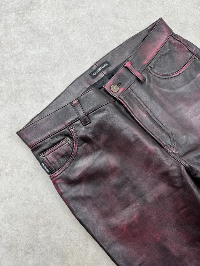 AW2018 Balenciaga Red & Black Leather Pants EKnmJyv 7