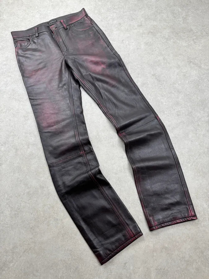 AW2018 Balenciaga Red & Black Leather Pants EKnmJyv 4