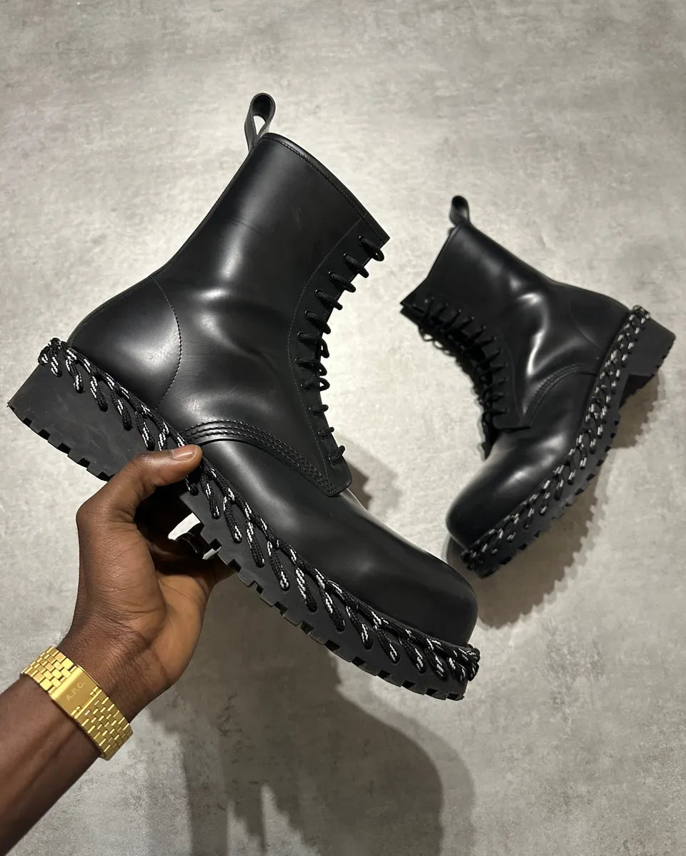 Balenciaga Rope Combat Leather Black Boots gJgkPEE 2