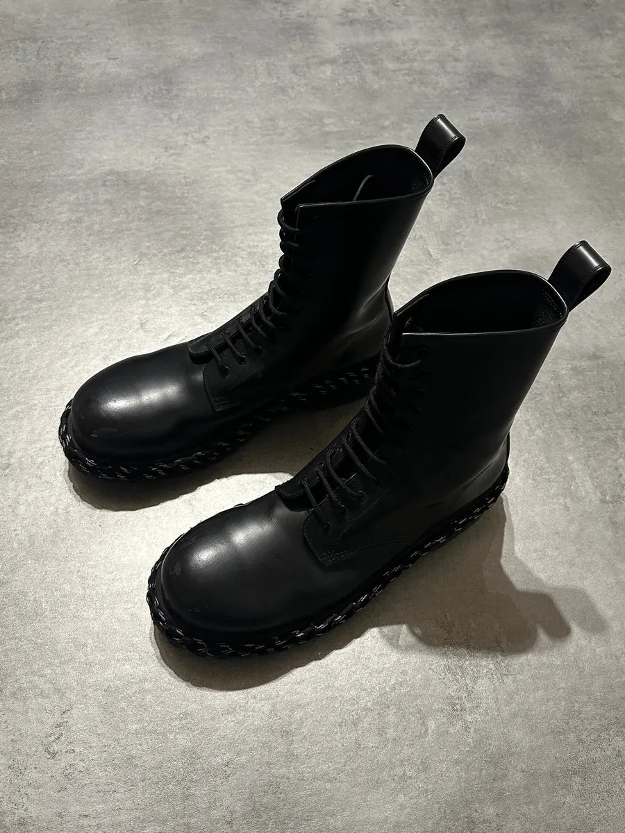 Balenciaga Rope Combat Leather Black Boots gJgkPEE 6