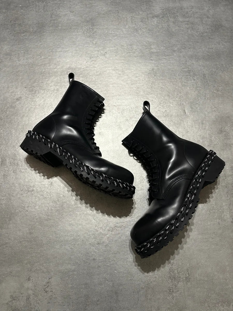 Balenciaga Rope Combat Leather Black Boots gJgkPEE 7