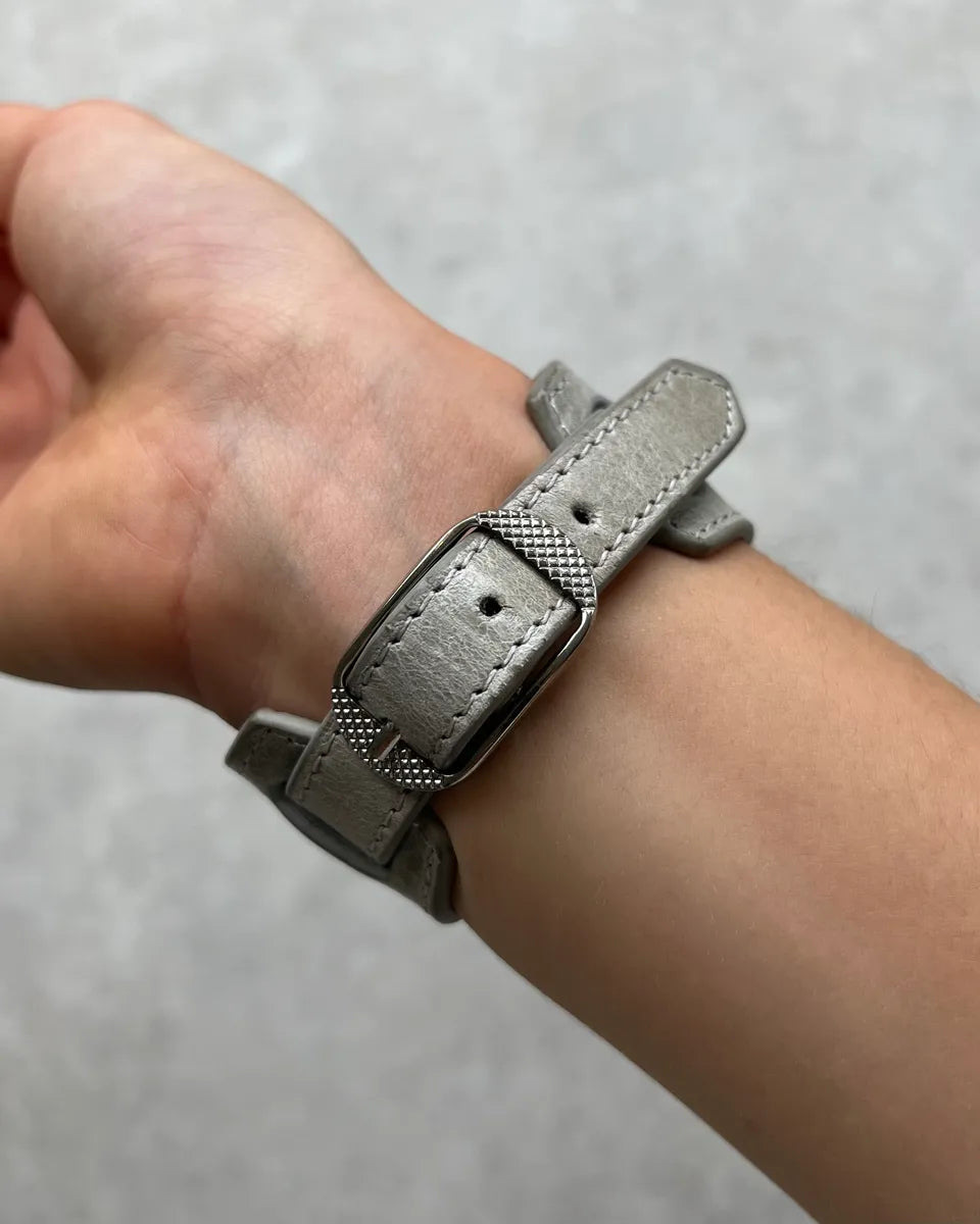 Balenciaga Silver Grey Leather Studded City Bracelet PKDAmte 3