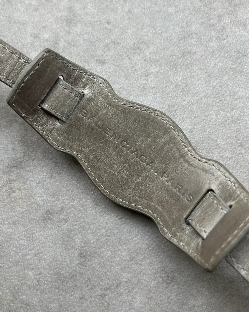 Balenciaga Silver Grey Leather Studded City Bracelet PKDAmte 6