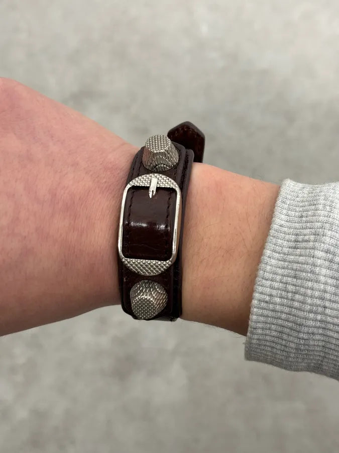 Balenciaga Studded Bordeaux Leather Bracelet BdnOKzR 2