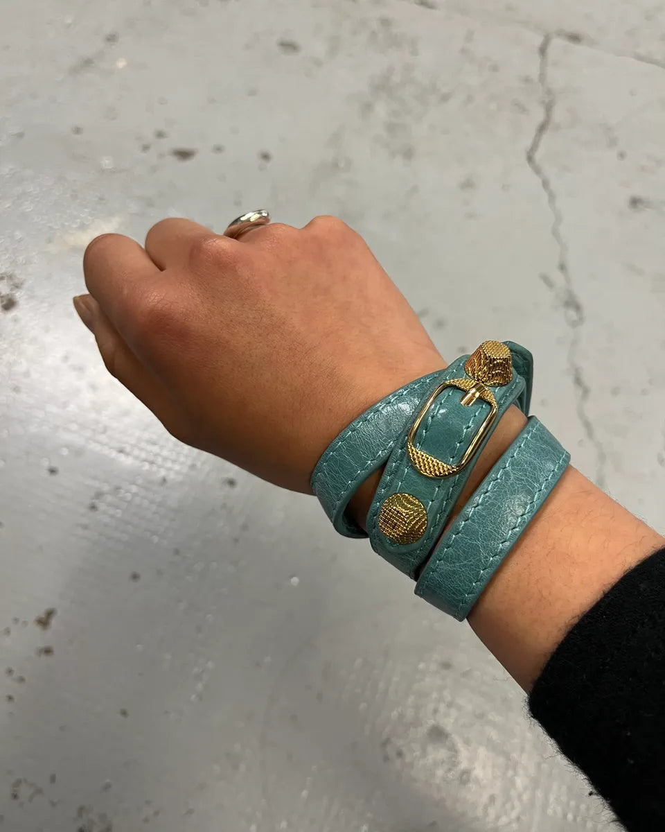 Balenciaga Turquoise Leather Gold Studded Bracelet jKHyqPi 0